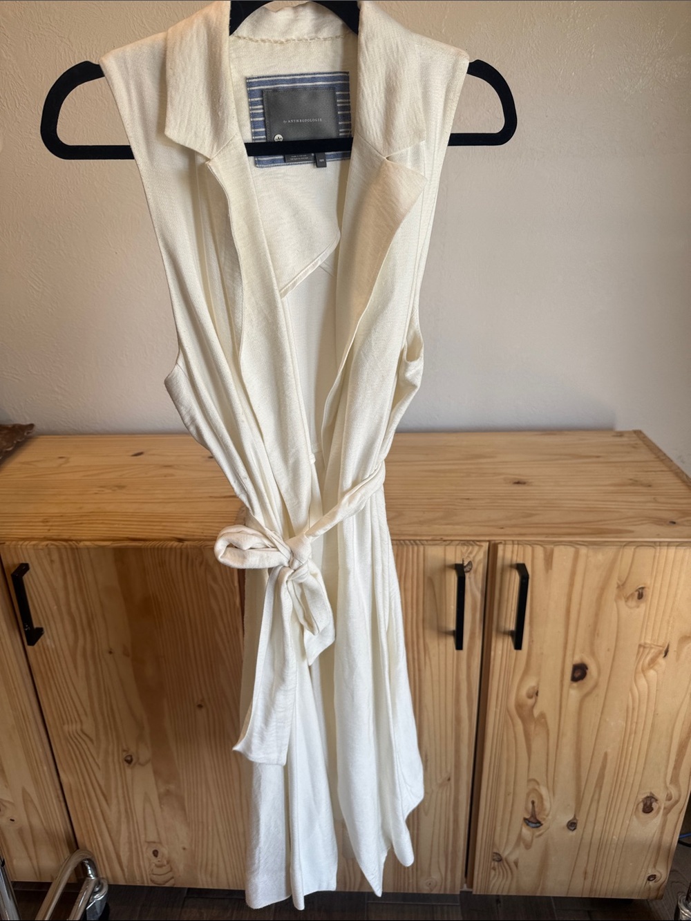 Anthropologie Ivory Sleeveless Tie-Waist Duster Vest